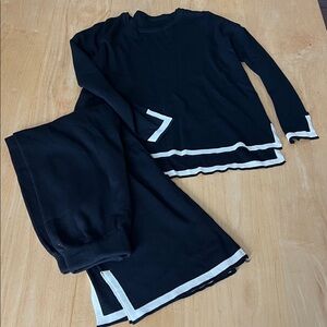 Black Two-Piece Knit Set with White Trim